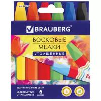 Восковые мелки Brauberg утолщенные "Академия", 6 цветов, на масляной основе, яркие цвета (227294)