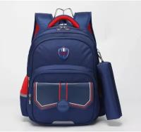 Рюкзак школьный в комплекте с пеналом SE-22005, темно-синий/красный, 14"