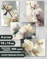 Набор открыток "Весеннее настроение", нежные весенние цветы, 10.5 см х 15 см, 4 шт, InspirationTime, на подарок и в коллекцию