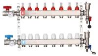 Коллектор регулируемый с расходомерами, из нерж. стали, 8-вых. x1"x3/4" Gappo (G422.8)
