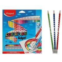 Maped Карандаши 24 цвета, Maped Color Peps Oops, пластиковые, с ластиком, европодвес