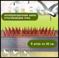 Шипы противоприсадные защита от птиц крыш, оград, карнизов по 30см шипы 4см (коричневых 5шт)