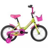 Детский велосипед Novatrack Twist 14 Зеленый-розовый (2020) с корзиной