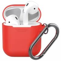 Силиконовый чехол для AirPods, карабин, ремешок, красный, Deppa