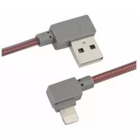 USB кабель "LP" для Apple 8 pin Г-коннектор оплетка леска (красный/блистер)