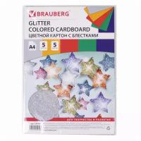 Цветной картон формата А4 для творчества "Суперблестки", набор 5 листов, 5 цветов, 280 г/м2, Brauberg, 124748