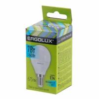 Лампа светодиодная ERGOLUX LED, 7Вт, E14, 4500K, 172-265В, шар