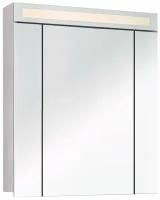 Шкаф зеркальный Dreja UNI, 80 см, 3 дверцы, 6 стеклянных полок, с подсветкой и выключателем, белый