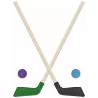 Детский хоккейный набор для игр на улице, для зимы для лета Клюшка хоккейная детская 2 шт зеленая и черная 80 см. + 2 шайбы