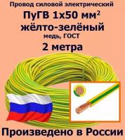 Проводд силовой электрический ПуГВ 1х50 мм2, желто-зеленый, медь, ГОСТ, 2 метра