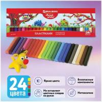 Пластилин для лепки классический для детей Brauberg, набор 24 цвета, 500 г, со стеком, картонная упаковка