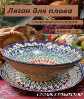 Узбекская посуда - Ляган большая тарелка набор 2 штуки для мяса, плова,шашлыка керамика D-32