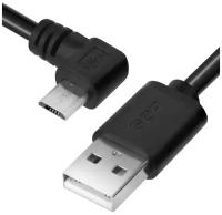 Короткий угловой кабель USB micro GCR 50 см 2.4A черный угловой провод micro USB