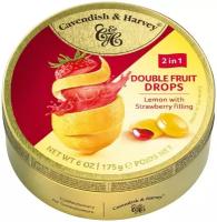 Леденцы Cavendish & Harvey со вкусом лимона и клубники Double Fruit Drops с фруктовым жидким центром 175 г