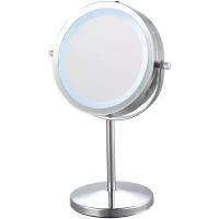 Зеркало косметическое UniStor AURA настольное двухстороннее ∅17см, с LED подсветкой, увеличение 500% с одной стороны