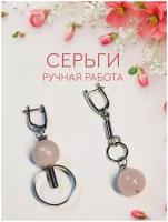 Серьги (асимметричные с розовым кварцем) Dayona Dasconi женские натуральный камень, английский замок, ручная работа