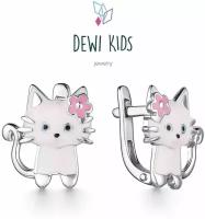 Детские розовые серьги Кошечки из серебра 925 пробы DEWI KIDS