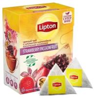 Черный чай Lipton Strawberry Passion Fruit с ароматом маракуйи и клубники 20 пакетиков-пирамидок