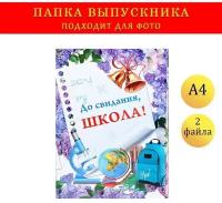 Папка с двумя файлами А4 "До свидания, школа!" фон из сирени, глобус, микроскоп