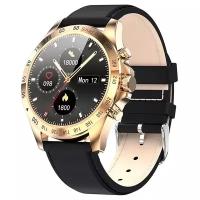 Kingwear Умные часы Smart watch KingWear LW09 (Золотистый корпус, черный кожаный ремень)