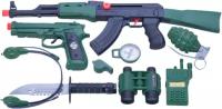 Детское оружие, набор 9 предметов, детский военный набор полицейского, автомат, пистолет, нож, граната, бинокль, наушники, свисток, рация, компас