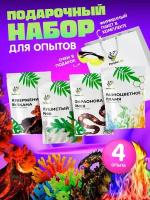 Набор опытов для детей, 4 штуки: Фараонова Змея, Пушистый Риф, Разноцветное пламя, Извержение вулкана