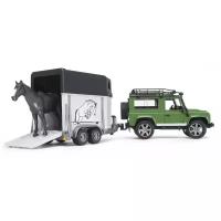 Внедорожник Bruder Land Rover Defender с прицепом-коневозкой и лошадью 02-592