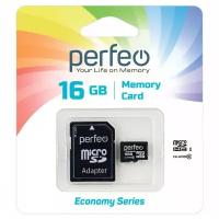 Карта памяти Perfeo microSDHC 16 ГБ Class 10, UHS-I, W 10 МБ/с, адаптер на SD