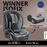 Автокресло бустер 2 в 1 WINNER ISOFIX 9-36 кг, группа 1,2,3, темно-серый, светло-серый