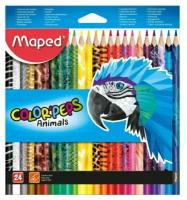 Цветные карандаши, 24 цвета, MAPED COLOR'PEPS ANIMALS декорированные, в картонной коробке