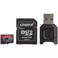 Карта памяти Kingston microSDXC 256 ГБ Class 10, V90, A1, UHS-II U3, R/W 285/165 МБ/с, адаптер на SD/USB, черный