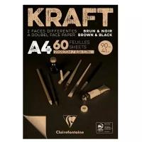 Скетчбук - блокнот 60л., А4 Clairefontaine "Kraft", на склейке, 90г/м2, верже, черный/крафт