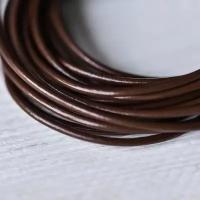 Шнур круглый кожаный для рукоделия, намотка 3 метра, темно-шоколадный, d 2 мм, из прессованной кожи