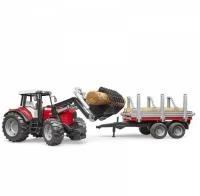 02-046 Bruder Трактор Bruder Massey Ferguson c манипулятором и прицепом 02-046