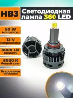 Светодиодная лампа автомобильная 360 градусов свечения c цоколем HB3, напряжение 12 вольт, мощность 50 Ватт, 6000к белый свет, 2 шт комплект