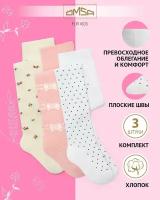 Колготки детские OMSA kids Collant 12P31/32/43, для девочек, с рисунком, хлопок, набор 3 пары, цвет Bianco/Rosa Chiaro/Avorio, размер 104-110