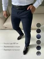 Брюки мужские и для мальчика AVZ Fashion классические зауженные со средней посадкой синие 30