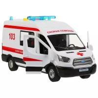 Машинка ТехноПарк Ford Transit Скорая 22см свет, звук TRANSITVAN-22PLAMB-WH