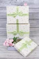 Набор подарочных коробок из 3шт, прямоугольник цветы мелкие шампань/кр, 23*18*8см