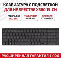 Клавиатура (keyboard) для ноутбука HP Spectre X360 15-CH, 15-CH000, черная с подсветкой