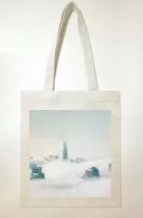 Эко сумка-шоппер для пляжа с принтом "Город в облаках"