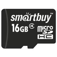 Карта памяти SmartBuy microSDHC 16 ГБ Class 4, 1 шт., черный