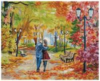 Алмазная мозаика на подрамнике Белоснежка "Осенний парк, скамейка, двое", 40 х 50 см