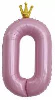 Воздушный шар фольгированный Falali Цифра 0, Золотая корона, розовый, 102 см
