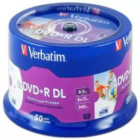 Диск DVD+R DL 8.5Gb Verbatim 8x Double Layer Printable cake, упаковка 50 штук (43703)