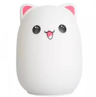Силиконовый мягкий ночник Котик Cute Cat LED лампа (Бело-розовый)