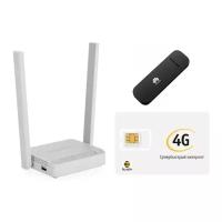 Комплект оборудования для дачи с WiFi роутером Keenetic 4G (KN-1210), модемом Huawei E3372h и сим-картой Билайн безлимит