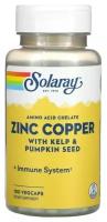 Zinc Copper with Kelp & Pumpkin Seed, 100 VegCaps, Цинк и медь с бурыми водорослями и тыквенными семечками 100 вег.капс, Solaray