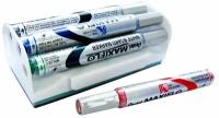 Pentel Набор маркеров для белых досок Maxiflo 4 цвета /упак.+ магнит. губка 4 мм пулевидный MWL5S-4N черный, красный, синий, зелёный