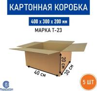 Картонная коробка для хранения и переезда RUSSCARTON, 400х300х200 мм, Т-23 бурый, 5 ед